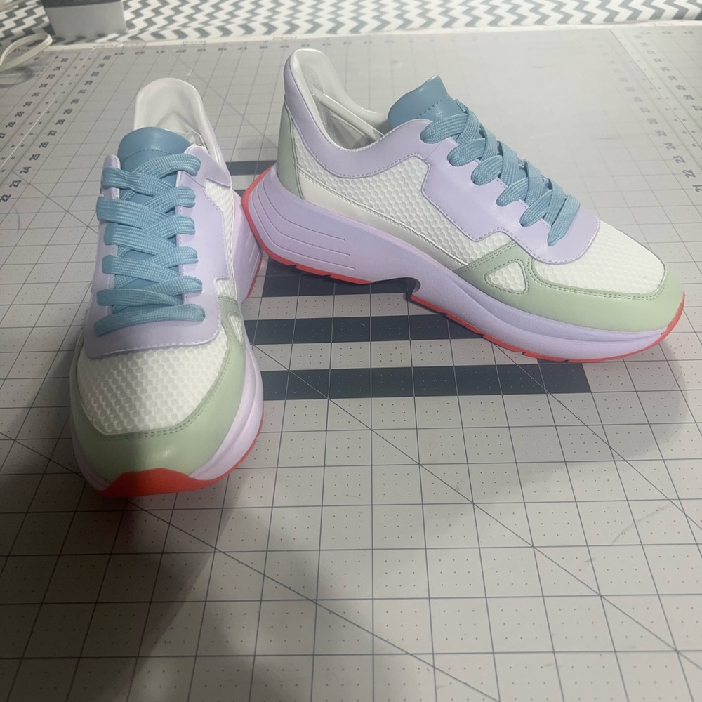 Stuart Weitzman White and Pastel Sneakers